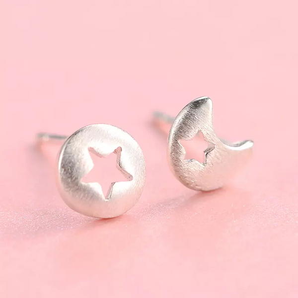 Xs Mini Ohrstecker Stern-mond Sterling Silber 925 Damen Ohrringe