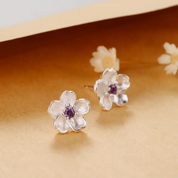 Ohrstecker Blume Sterling Silber 925 Zirkonia Damen Ohrringe Kirschblüte