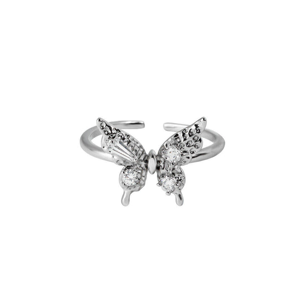 Schmetterling Ring Platiniert mit Zirkonia Anpassbar für alle Größen