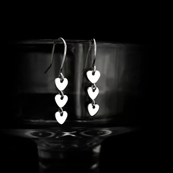 Damen Ohrhänger Herzchen Anhänger Sterling Silber 925 Langkette Ohrringe