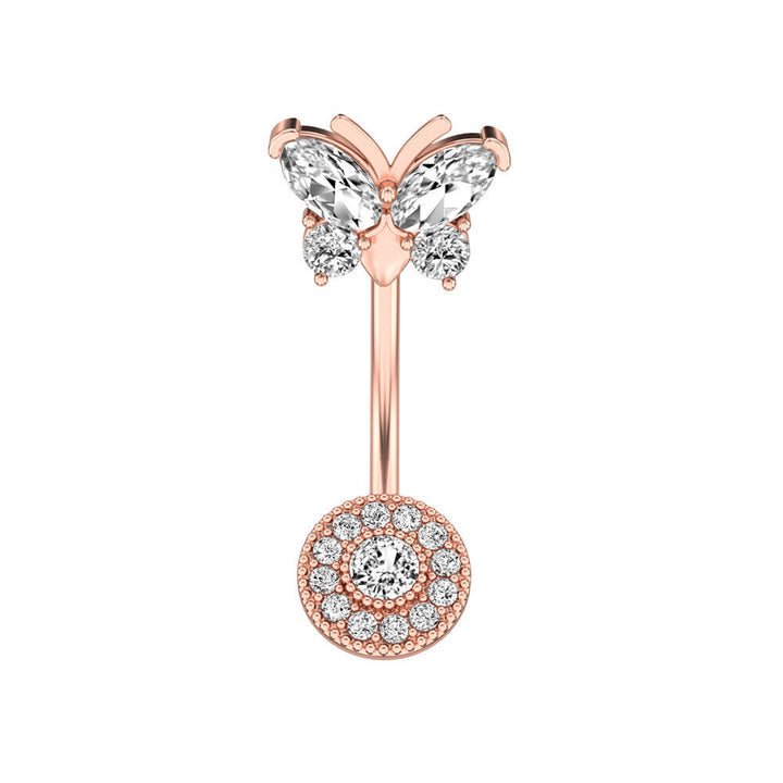 Schmetterling Bauchnabelpiercing Gebogener Stab Zirkon Nabel Kette Top - Vipfashion797