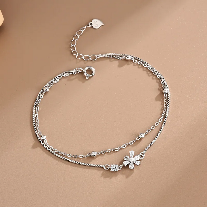 Doppelarmband Blume Sterling Silber 925 Zirkonia Damen Mädchen Armband - Vipfashion797