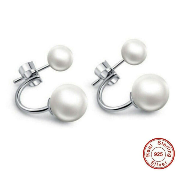 Doppel Perlen Ohrringe 925 Silber Weiß perlen Damen Ohrstecker