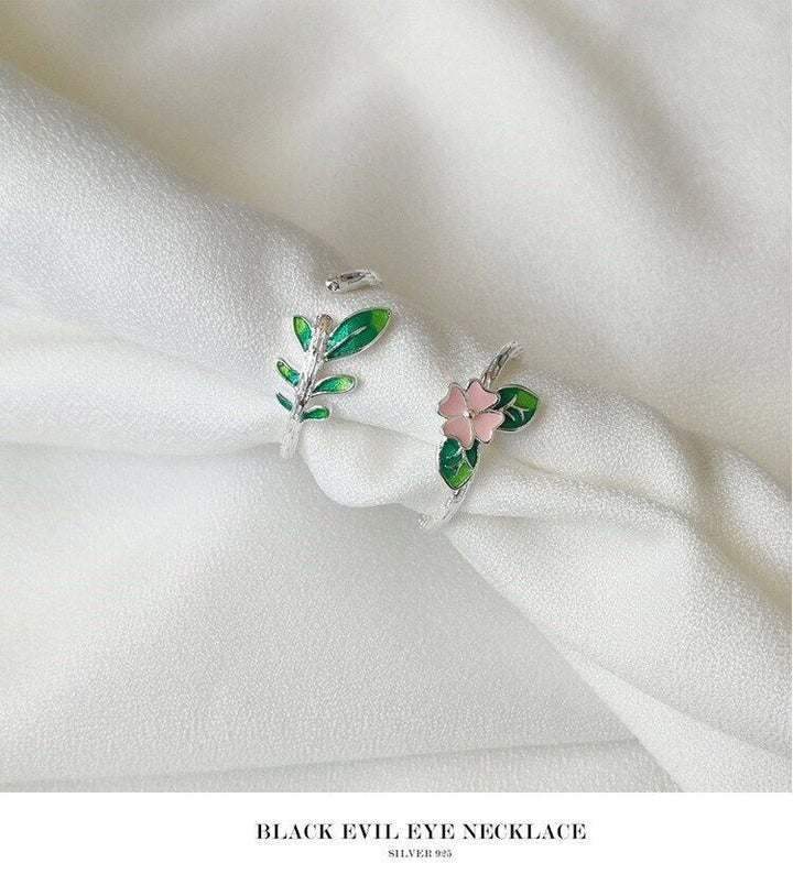 Ring Grüne Blätter & Blume Silber 925 offen 49-53 - Vipfashion797