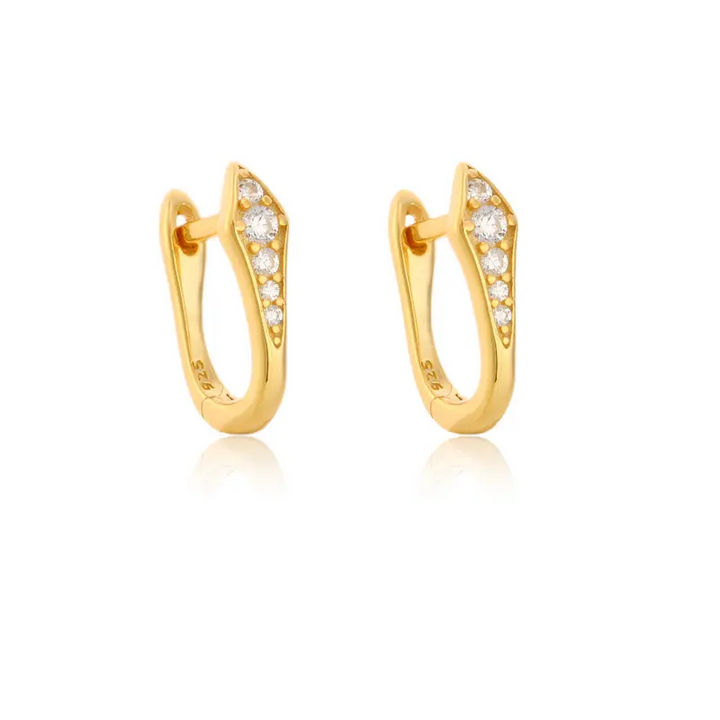 Creolen Rechteck Silber 925 Abgerundetes Zirkonia  Damen Ohrringe - Vipfashion797