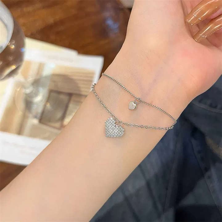 Damen Armband Doppelherz Sterling Silber 925 mit Zirkonia - Vipfashion797