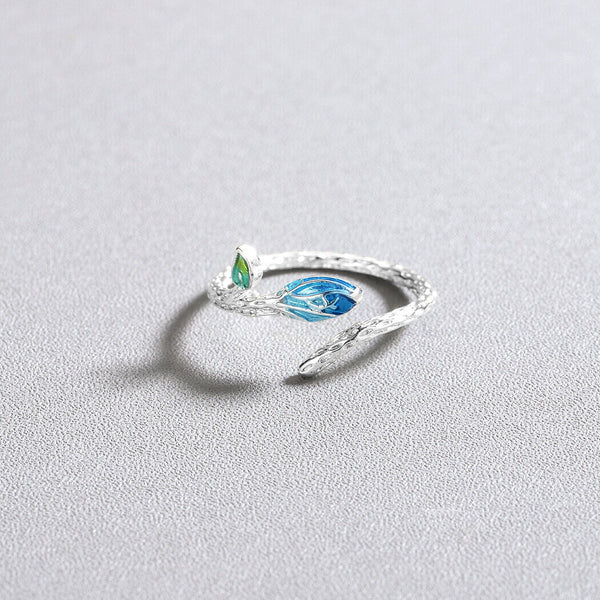 Damen Ring Silber 925 Gemeißelt Blatt Damen Größenverstellbar 50-53