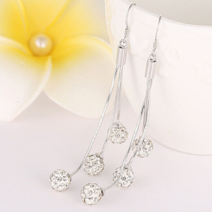 Lange Ohrhänger- Bälle Sterlingsilber 925 Kristall Damen Ohrringe - Vipfashion797
