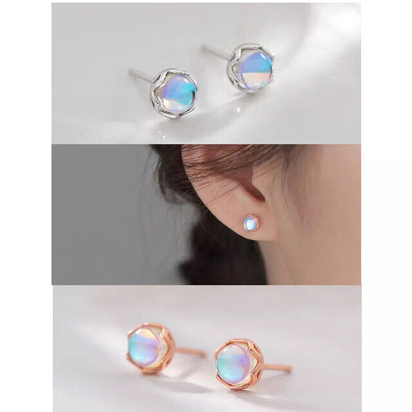 Runde Ohrringe Sterling Silber 925 Opal Damen Mädchen Ohrstecker