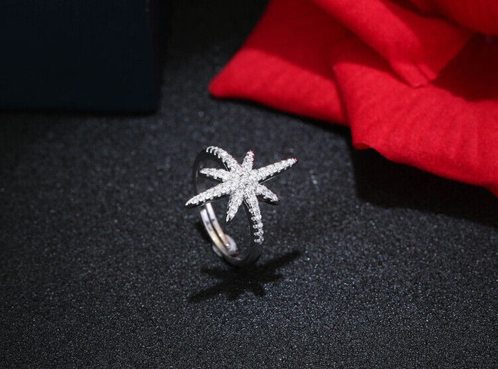 Stern Ring Sterlingsilber 925 mit Zirkonia offen 49-56 - Vipfashion797