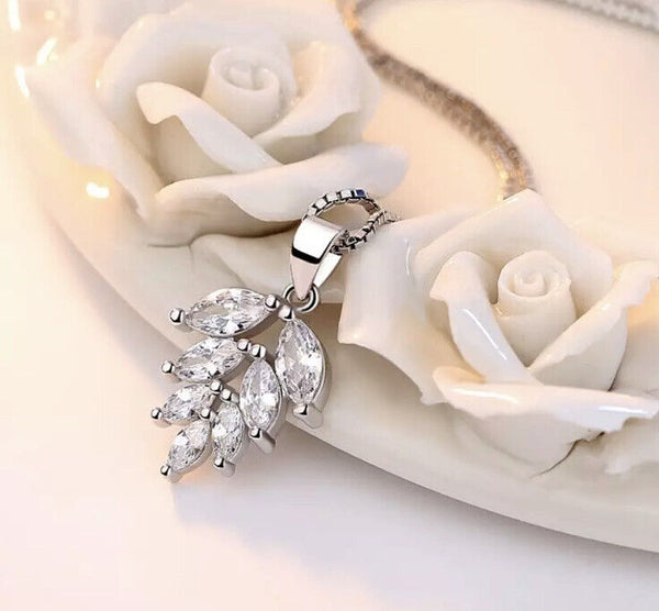 Halskette Blatt Blume Anhänger Silber 925 Damen