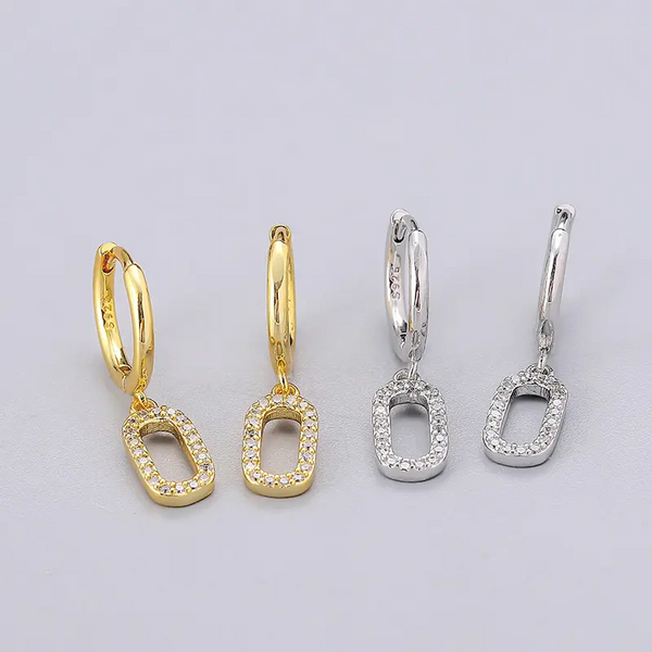 Creolen mit Anhänger Rechteck Sterlingsilber 925 Zirkonia Damen Ohrringe