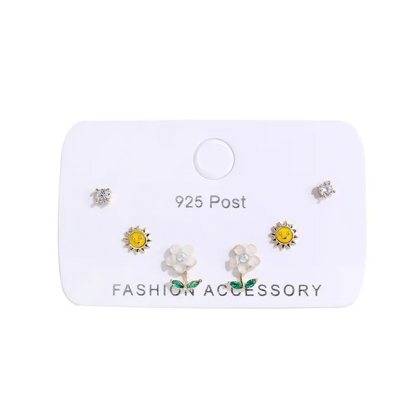 Ohrstecker Set Blumen-Sonne Sterling Silber 925 Damen 3 Paar Ohrringe