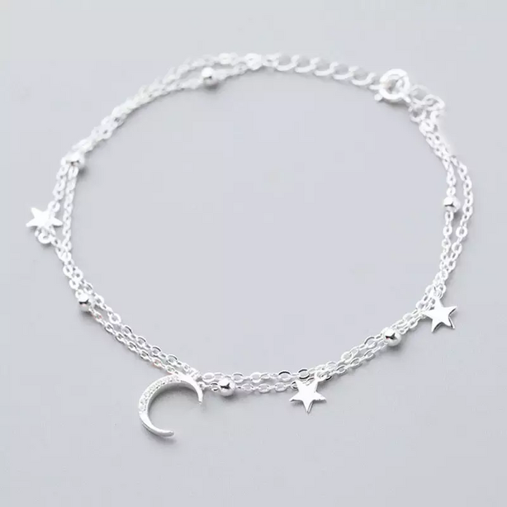 Doppel Armekette Sterlingsilber Sterne Damen kette 18.5 cm - Vipfashion797