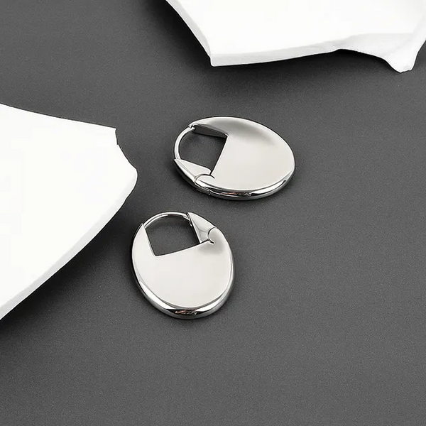 Klapp Creolen Oval Form Sterling Silber 925 Ohrringe Damen Kreolen