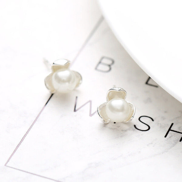 Perlen Ohrstecker 925 Silber Blume mit Perle Damen Ohrringe - Vipfashion797
