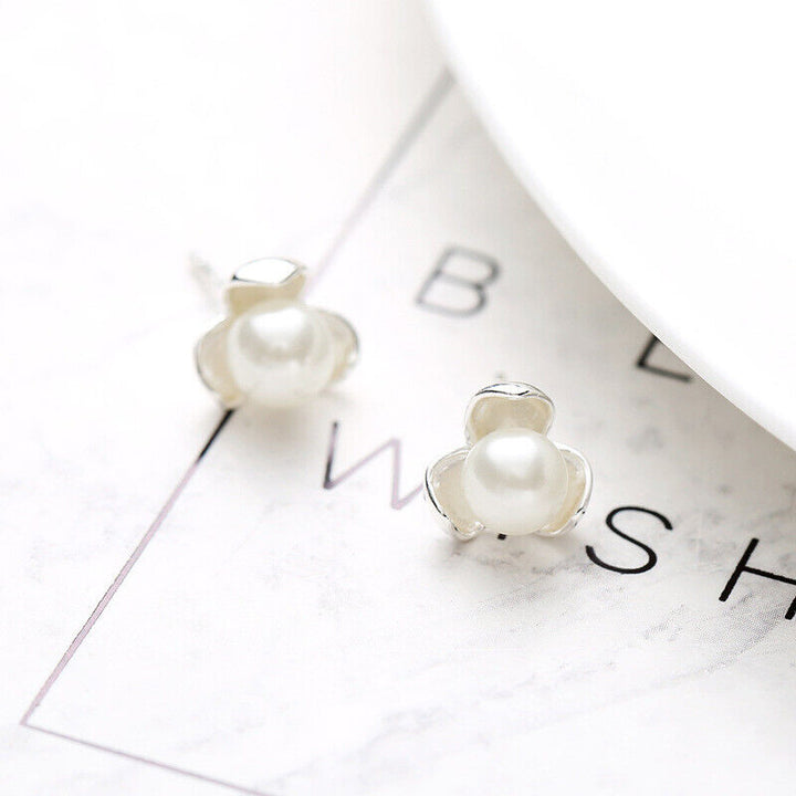 Perlen Ohrstecker 925 Silber Blume mit Perle Damen Ohrringe - Vipfashion797