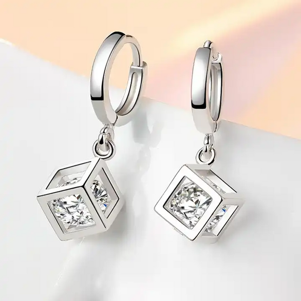 Creolen- Anhänger Quadratische Silber 925 Zirkonia Ohrringe Quadrat