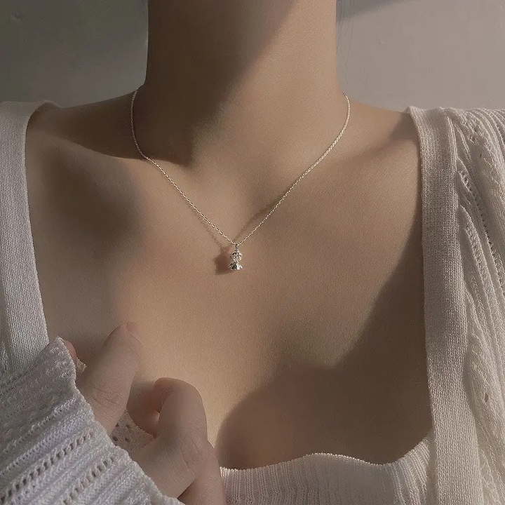 Halskette Anhänger Engel Sterling Silber 925 Zirkonia Perle Damen Mädchen - Vipfashion797