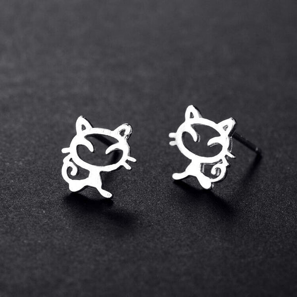 Ohrstecker Silber 925 fröhliche Katze Damen Kinder Ohrringe