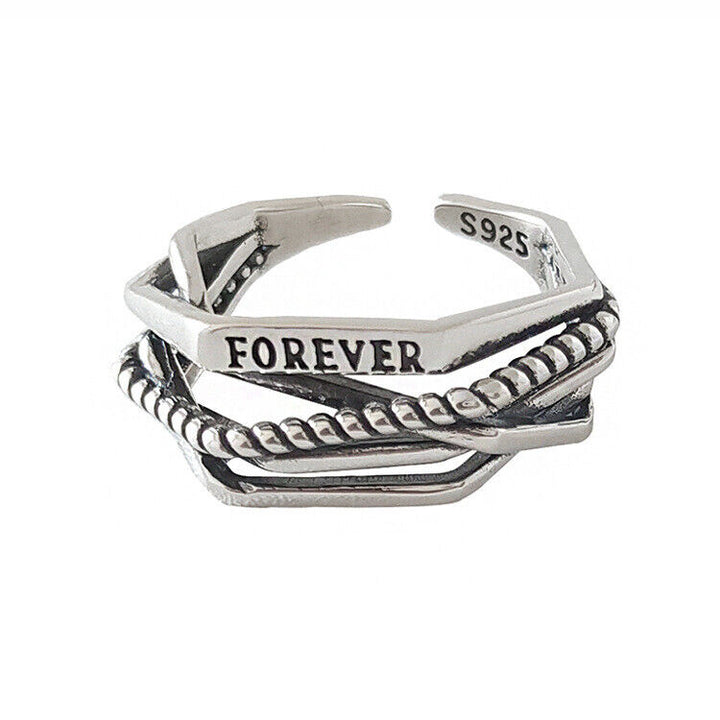 Damen Ring Forever echt Silber 925 Geschwärzt Offen Verstellbar 55-58 - Vipfashion797