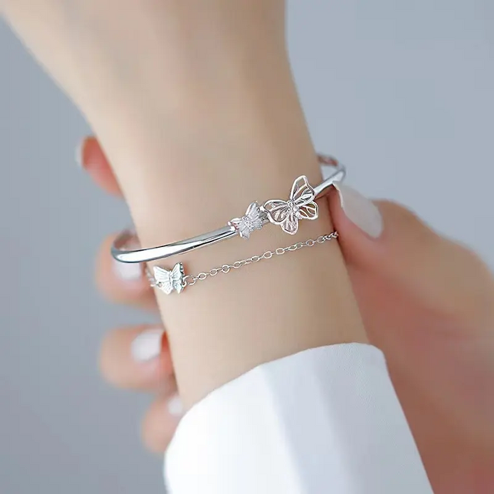 Doppelarmband Schmetterling Bunt Sterling Silber 925 Damen Armkette - Vipfashion797