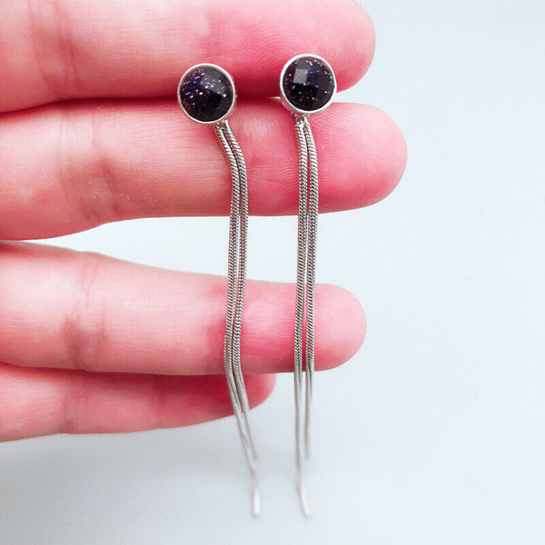 Ohrstecker Schwarz Opal Sterlingsilber 925 kette Ohrhänger Ohrringe