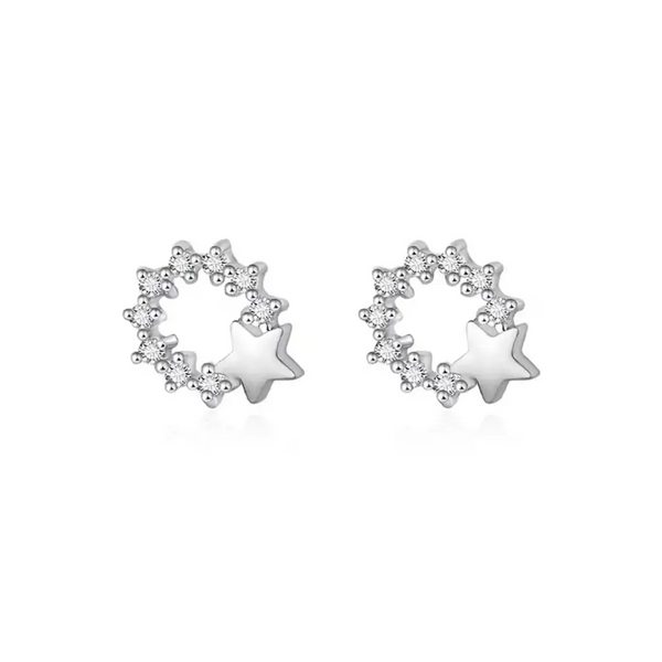 Ohrstecker Stern Kranz Sterling Silber 925 Zirkonia Damen Mädchen Ohrringe