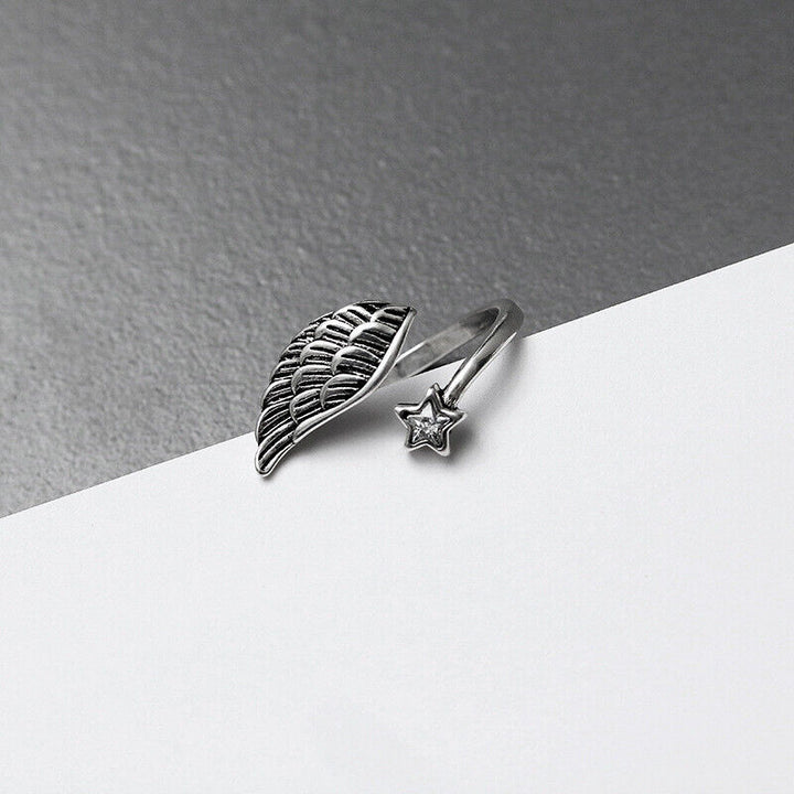 Engel-Suite Ring Sterling Silber 925 Geschwärzt Größenverstellbar 51-59 - Vipfashion797