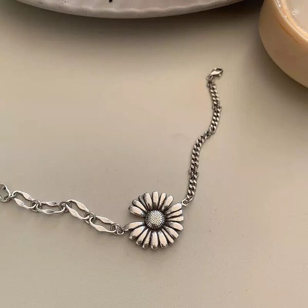 Armband Blumen Silber 925 Damen Armkette Geschwärzt
