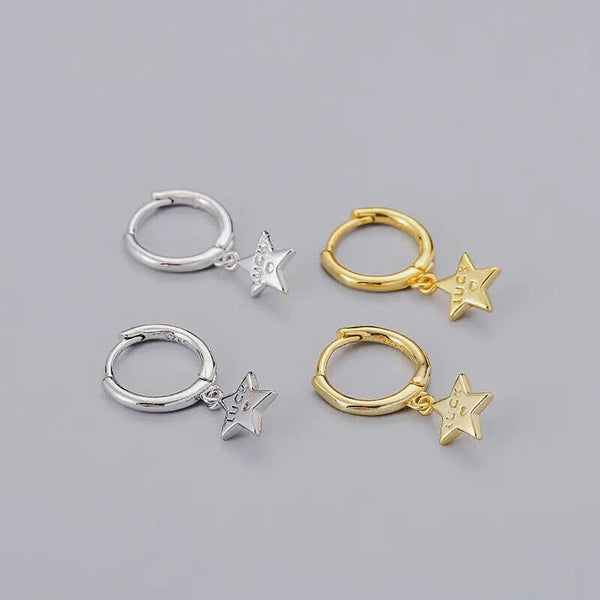 Luck Creolen mit Stern Anhänger Sterling Silber 925 Damen Ohrringe