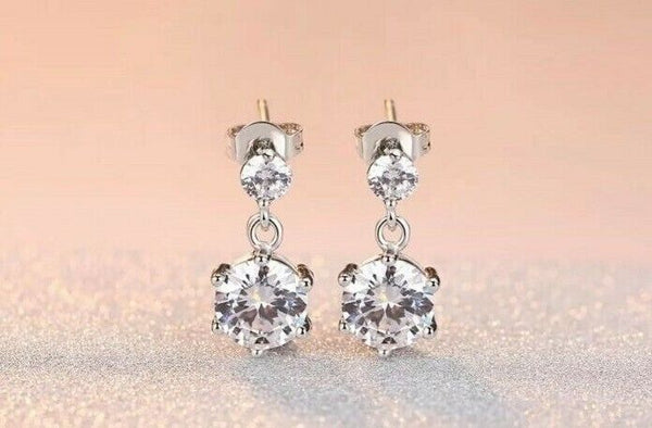 Damen Ohrstecker Ohrhänger Zirkon Rund Kristallen Silber Ohrringe