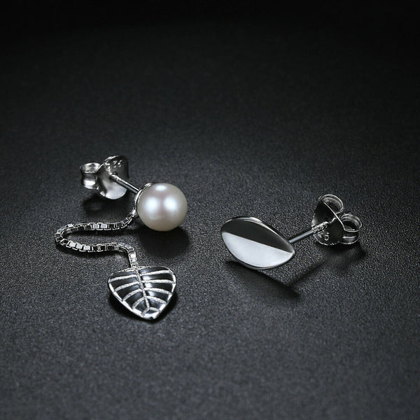 Damen Ohrstecker Silber 925 Blatt mit Perlen-Kette-Stecker Mädchen Ohrringe