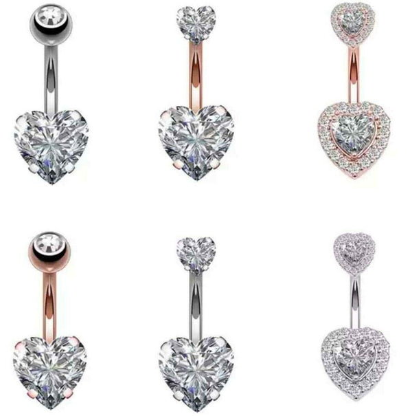 Bauchnabelpiercing Herz Gebogener Stab Zirkonia Nabel Damen Mädchen Schmuck