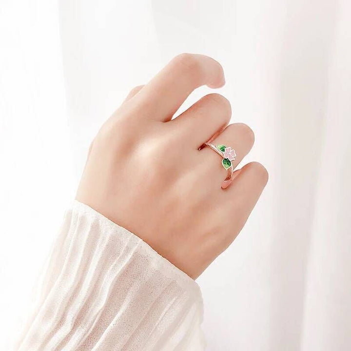 Ring Grüne Blätter & Blume Silber 925 offen 49-53 - Vipfashion797