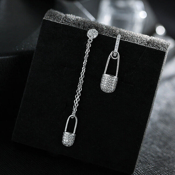 Sicherheitsnadel Sterling Silber 925er Zirkonia A3 Damen Ohrringe