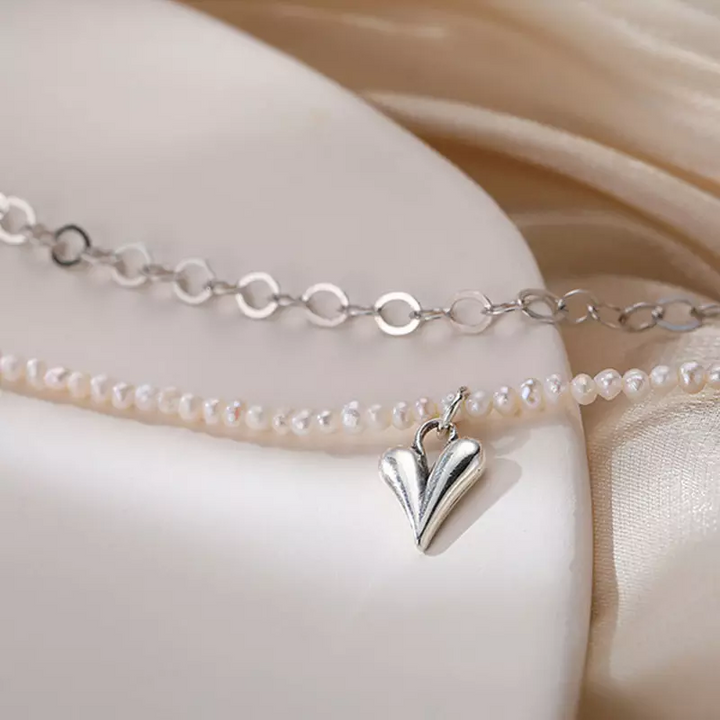 Damen Arm-Fußkette Sterlingsilber 925 mit mini Perle Herz Anhänger Neu - Vipfashion797