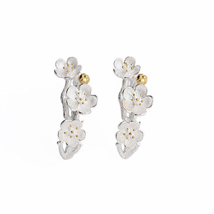 Halb Creolen Blumen Sterlingsilber 925 Damen Ohrstecker Ohrringe - Vipfashion797