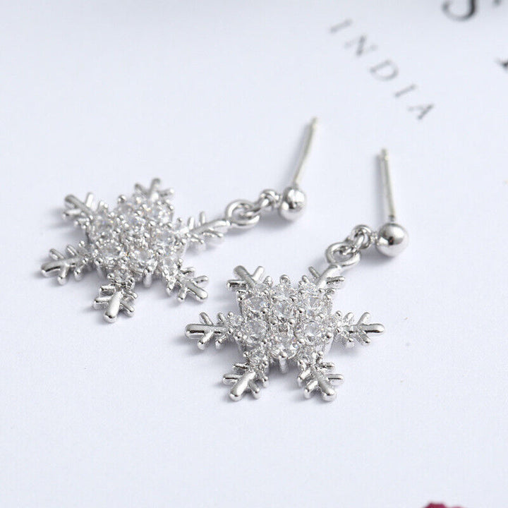 Ohrhänger Schneeflocke Silber 925 Zirkonia Damen Mädchen Ohrringe - Vipfashion797