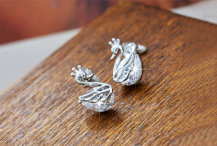 Ohrringe Ente Sterling Silber 925 mit Zirkonia Damen Ohrstecker - Vipfashion797