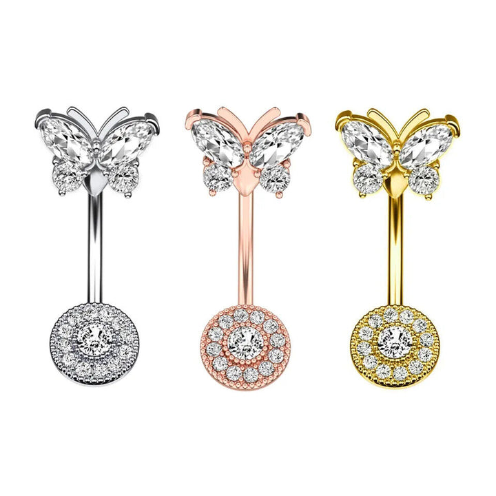 Schmetterling Bauchnabelpiercing Gebogener Stab Zirkon Nabel Kette Top - Vipfashion797