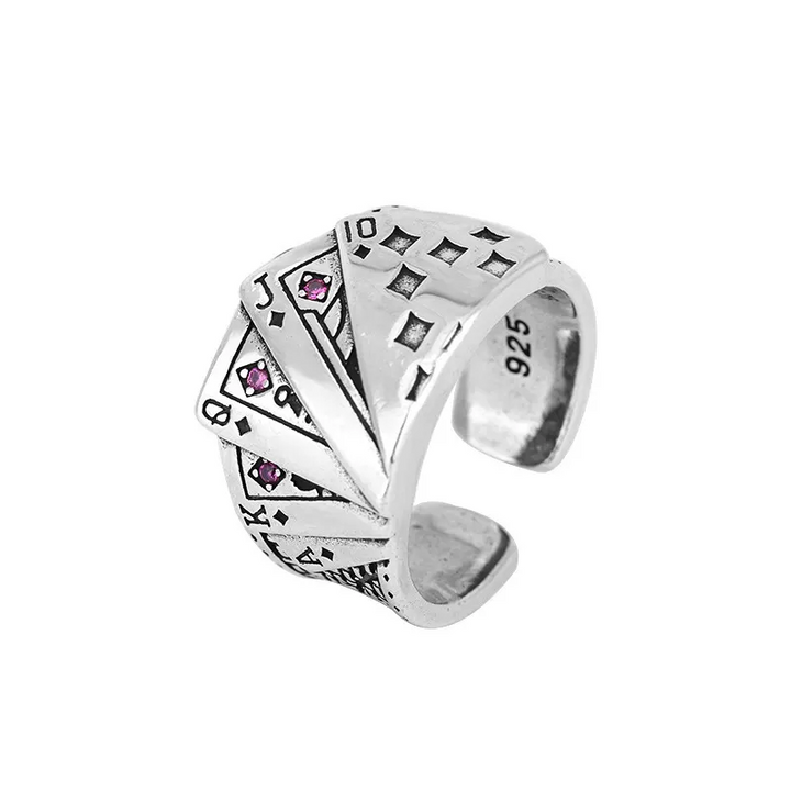 Ring Kartenspielen Größeverstellbar Silber 925 offen Damen Herren - Vipfashion797