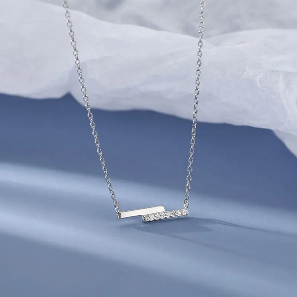 Damen Halskette Zwei Rechtecke Sterling Silber 925 Zirkonia