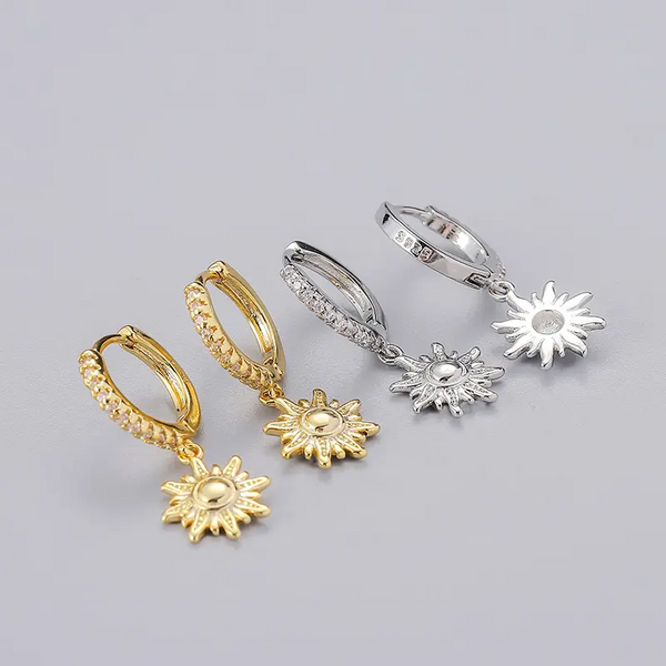 Creolen m-Anhänger Sonnenblume Silber 925 Damen Ohrringe