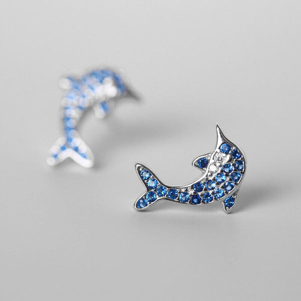 Ohrringe Ohrstecker Blauer Delphin Sterlingsilber 925 mit Zirkonia
