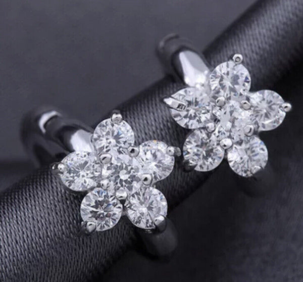 Damen Ohrringe Creolen Blume Zirkonia Silber 925