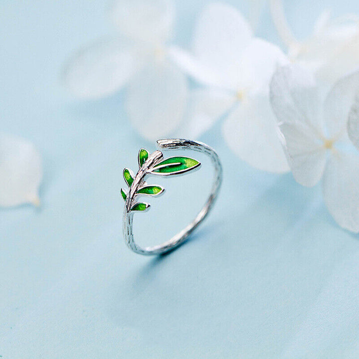 Ring Grüne Blätter Silber 925 offen Damen Mädchen 50-56 verstellbar - Vipfashion797
