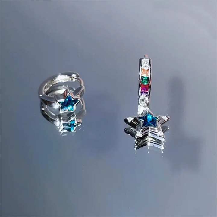 Creolen mit Anhänger Stern Sterling Silber 925 Zirkonia Damen Ohrringe - Vipfashion797