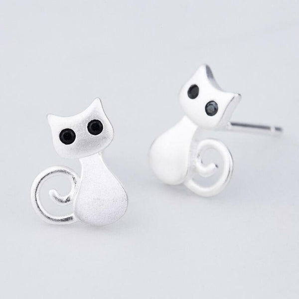 Ohrstecker Glatt Katze Sterling Silber 925 Damen Kinder Ohrringe