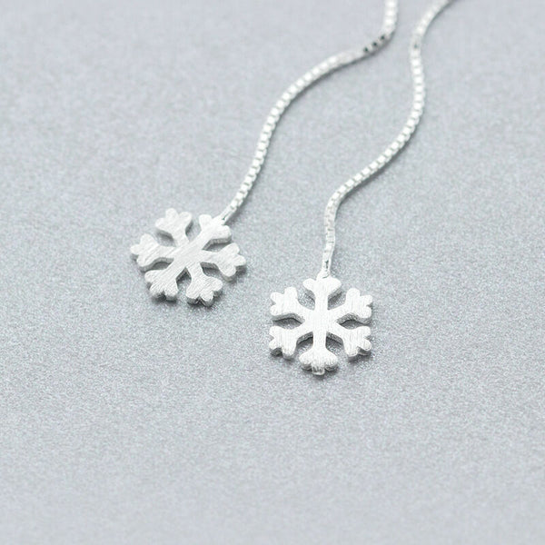 Damen Durchzieher Schneeflocke Silber 925 Ohrringe Ohrhänger
